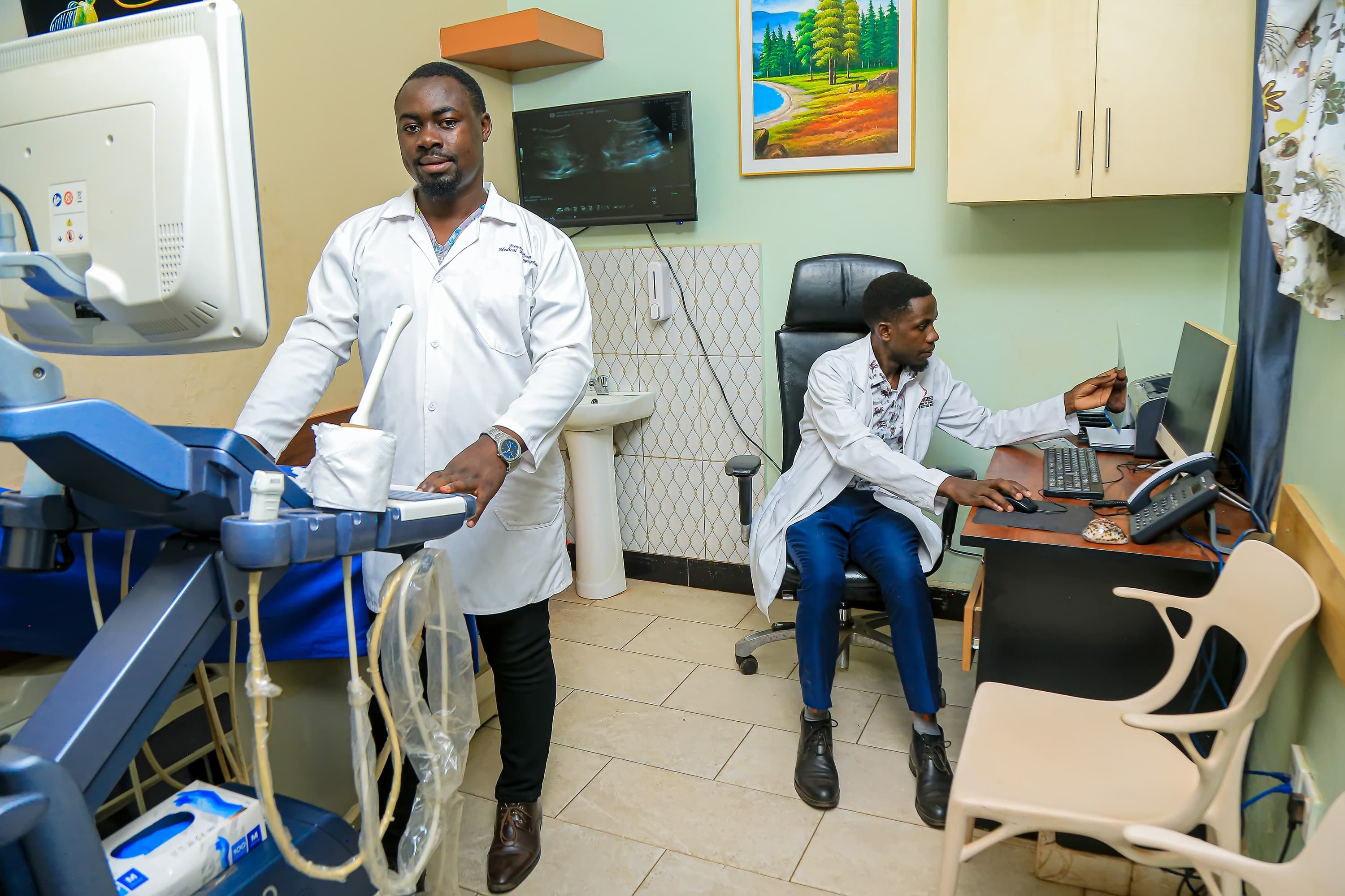 A doctor providing ultrasound care to a patient at Sikyomu Doctors Hospital